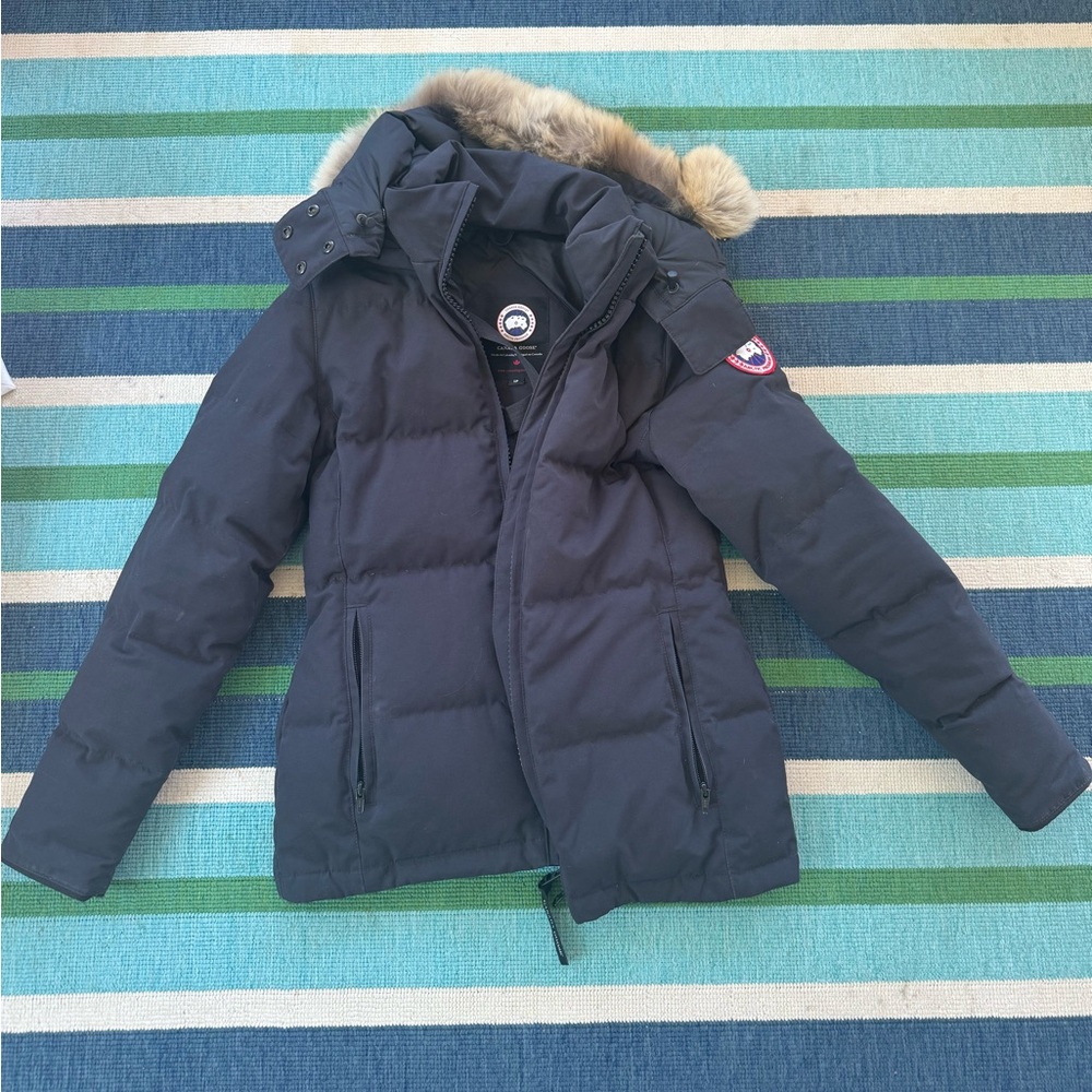 Canada Goose Navy Puffer Jacket with Fur Hood